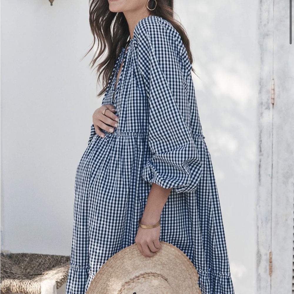 Gingham Midi Dress in Blue and White